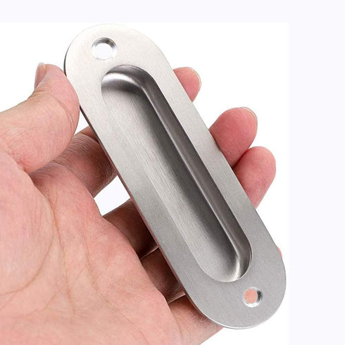 Mesee 2 Packs Flush Sliding Door Handles with Fixing Screws, Stainless Steel Recessed Oval Drawer Pull Handle Concealed Finger Pulls for Wardrobes...