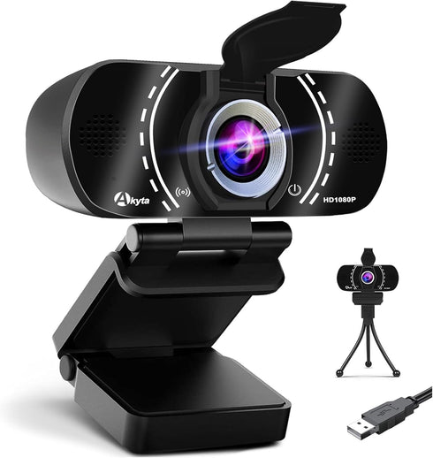 Akyta 1080P Webcam with Microphone, Noise-Canceling/Privacy Cover & Wide Angle 110°, Plug and Play USB Web Camera for Desktop Computer PC Laptop M...