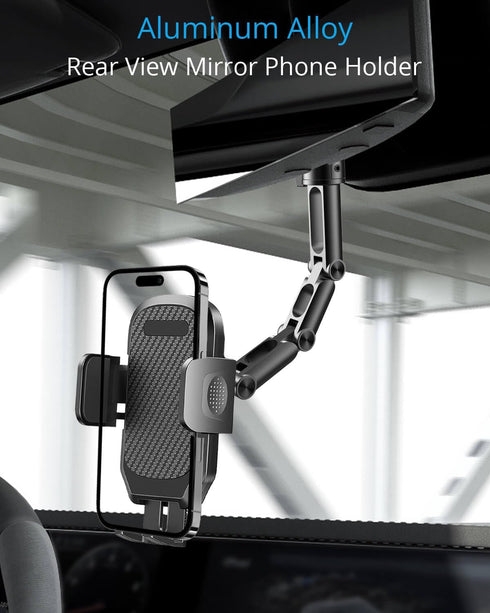 Phone Holder Car, Rear View Mirror Phone Holder - Aluminum Alloy Mount Multi-Angle Adjustment Rotatable and Retractable Compatible with All 4-7 In...