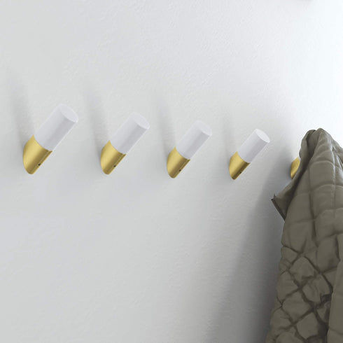 Franklin Brass Modern Slant (5-Pack) Single Wall Hooks 1-Prong Coat/Hat Pure White/Brass Hooks for Hanging Wall Mount Hanger Clothes, Purse, Bag, ...