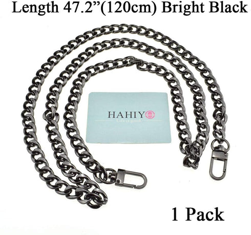HAHIYO Purse Chain Strap Length 47.2” Bright Black for Shoulder Cross Body Sling Purse Handbag Clutch Bag Replacement Strap Comfortable Flat 0.4” ...