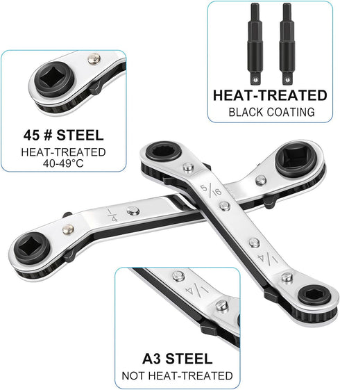 WADEO HVAC Service Wrench Set, 4 Sizes, Hex Bit Adapter, Compact Design, Suitable for Air Conditioning and Refrigeration Equipment Repair...