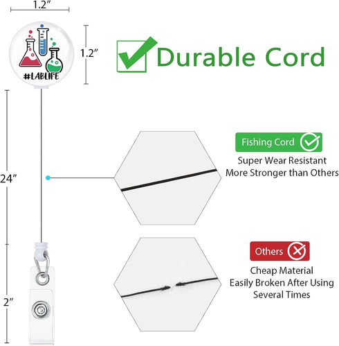 LAB Life Medical Badge Reel Retractable with Alligator Clip, Cute Retractable ID Badge Holder ID Card Holder Name Badge Clip, Laboratory Science N...