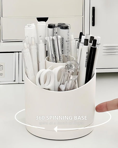 Spinning Pen Holder for Desk, Cute Pencil Cup Organizer for Home Office School, 7 Divided Sections, Pink, Unique Rotating Desktop Supplies and Acc...