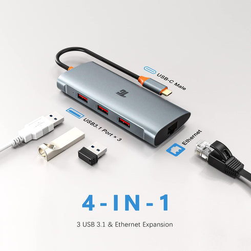 Tiergrade USB C Hub, USB C Adapter to 3 USB 3.1 and 1Gbps Ethernet, USB 3.1 Hub with 10Gbps SuperSpeed for MacBook Pro/Air, iMac, iPad Pro, Dell, ...
