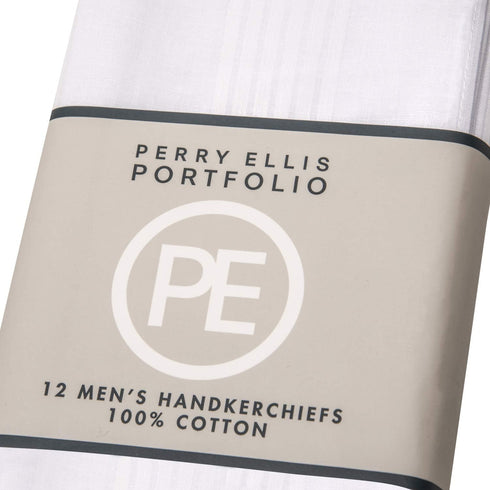Perry Ellis 12 Pack Handkerchief (100% Cotton White with Satin Border, 16" x 16")...