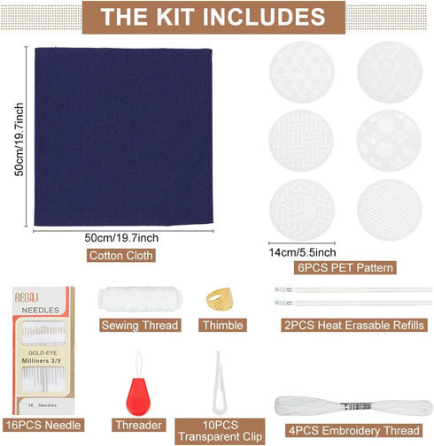 WEBEEDY DIY Sashiko Placemat Kit with Traditional Japanese Sashiko Template Embroidery Fabric Patterns Table Mats Needlework Art Craft Kit with In...