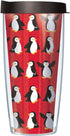 Playful Penguins Wrap on Red 22 Ounce Double-Walled Travel Tumbler Mug with Black Easy Sip Lid...