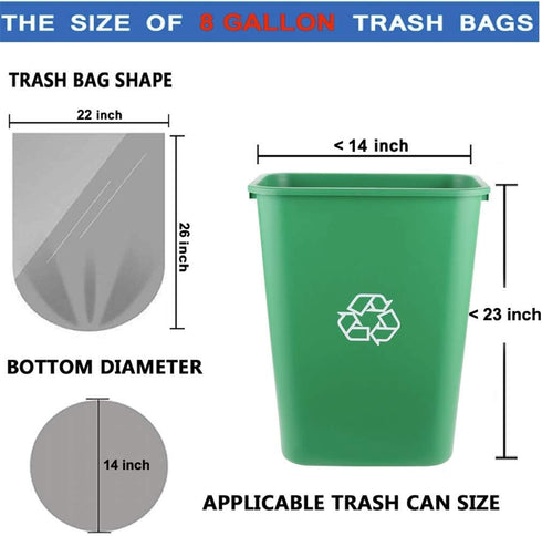8 Gallon Medium Trash Bags 30 Liter Clear Garbage Bags Kitchen Trash Bags Plastic Wastebasket Trash Can Liners 6 gallon 7 Gallon for Home Office B...