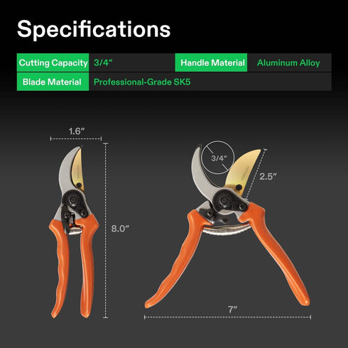 VIVOSUN 8" Bypass Pruning Shears for Gardening, Heavy-Duty Garden Scissors, Ultra Sharp Pruners with 3/4 in. Cut Capacity SK5 Blades, Ergonomic Ha...