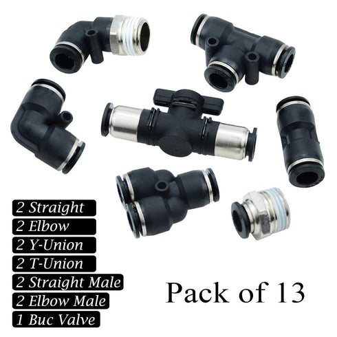 Beduan Pneumatic Push to Connect Fittings Kit Air Line Quick Fittings 2 PL+2 Elbow+2 Tee+2 Y Type+1 Union Ball Valve +2 Male Straight+2 Male Elbow...