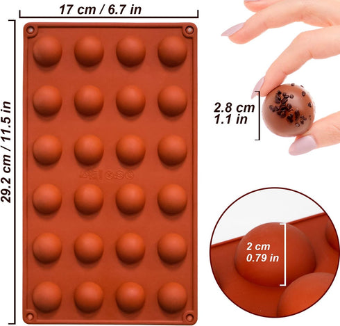 Mini 24-Cavity Semi Sphere Silicone Molds Non-Stick, 2 Packs Half Sphere Silicone Baking Molds for Making Jelly, Chocolates and Cake...