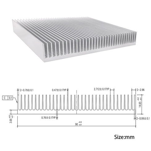 Aluminum 90mm Heat Sink 90x90x15mm/3.54“x3.54”x0.59” Square Large Heatsink Radiator Circuit Board Cooling Cooler Fin for Power DC Converter Electr...