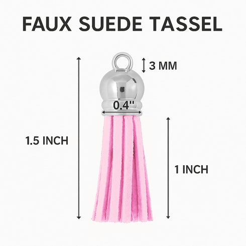 Mandala Crafts 100 Pcs Light Pink Faux Suede Tassels Bulk Keychain Making Supplies - Small Leather Tassels for Charms, Jewelry Making, and DIY Cra...