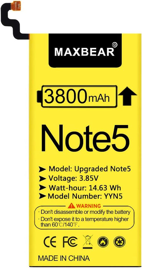 MAXBEAR Galaxy Note 5 Battery, (Upgraded) 3800mAh 3.85V Li-Polymer Replacement Battery EB-BN920ABE for Samsung Galaxy Note 5 SM-N920 N920T N920A N...