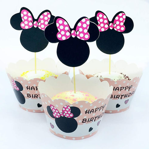 Hongkai 48pcs Cake Cupcake Toppers and Wrappers Picks for Baby Boy Girl First Birthday Decorations Happy Birthday Baby Shower Anniversary Kids Par...