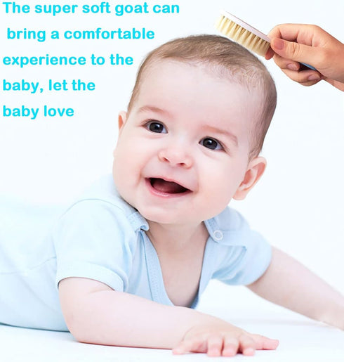 Baby Hair Brush &Silicone Baby Cradle Cap Brush Set, for Newborns & Toddlers-Natural Soft Goat Bristles-Ideal for Cradle Cap-Perfect Baby Registry...