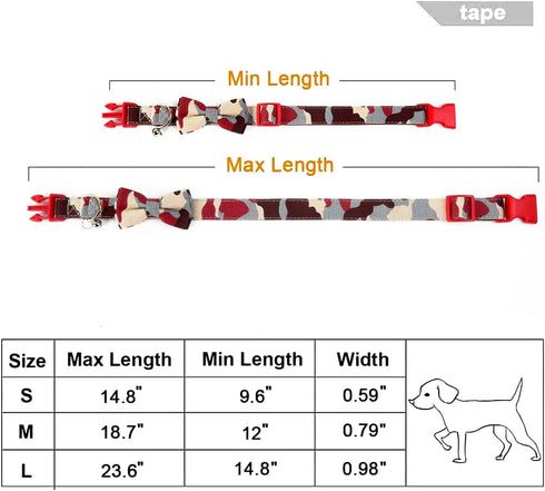 Dog Collar with Bow Tie- Adjustable pet Collar for Dogs with Plastic Buckle Collar, Stylish Pattern for Small Medium or Large Boy and Girl Dog and...