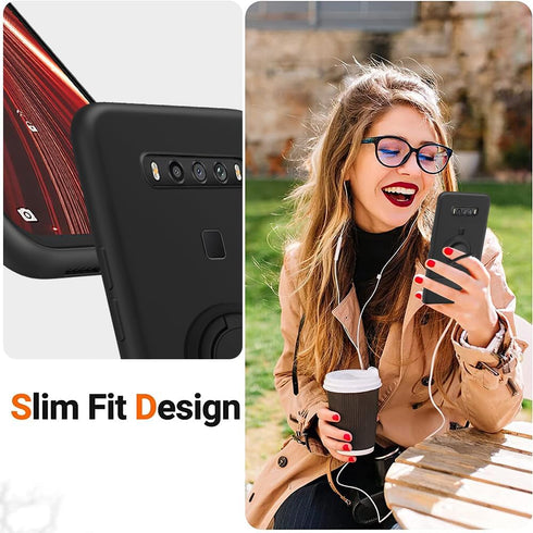 for TCL 10 5G / TCL 10 5G UW (T790s) Phone Case with Glass Screen Protector, 360° Rotatable Ring Holder Magnetic Kickstand/Stand Silicone TPU Shoc...