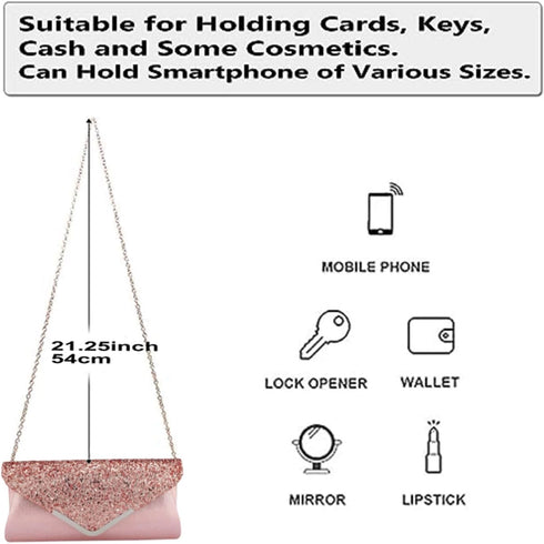 Women Glitter Sequins Envelope Evening Bag Handbag Party Bridal Clutch Purse...