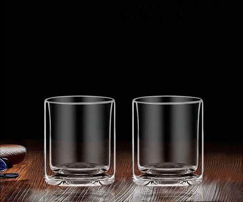 Sun's Tea Double Walled Drinking Glass, Manhattan-Style Glass for Hot and Cold Liquids, Whiskey, Bourbon, Vodka, and Scotch Borosilicate Clear Gla...