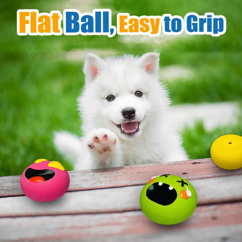 Squeaky Dog Toy for Small Dogs, Rubber Latex Puppy Toys Small Dog Toys, Soft Small Dog Squeaky Toys, Smile Face Squeaky Dog Balls Flat for Mini, S...