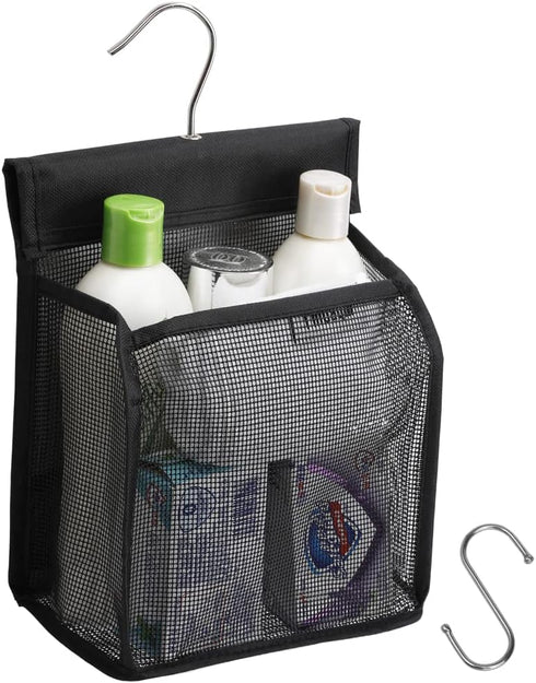 ALYER Hanging Mesh Shower Caddy Organizer Bathroom Storage Bag with Hooks for College Dorm, Gym, Swimming,RV and Travel,Black...