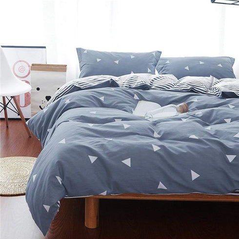 3 Pieces Duvet Cover Set Blue Gray with White Triangles - Ultra Soft and Easy Care Design Summer Bedding Duvet Cover Queen Size 90x90+ 2 Pillow Sh...