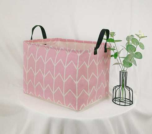 Pink Rectangular Storage Bin Shelf Basket Canvas Fabric Toy Box,Waterproof Coating Nursery Hamper with Handles,Gift Basket for Home,Office,Clothes...