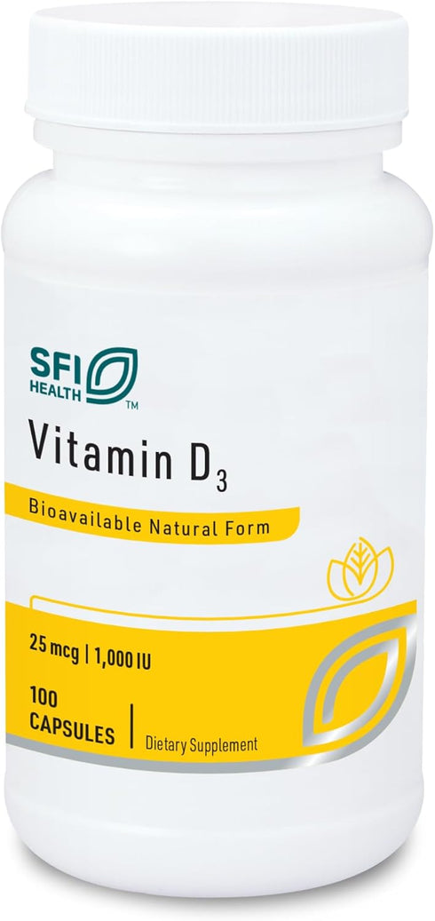 Klaire Labs Vitamin D3 1000 IU - High Potency 25 Micrograms, Hypoallergenic Bone & Immune Support (100 Capsules)...