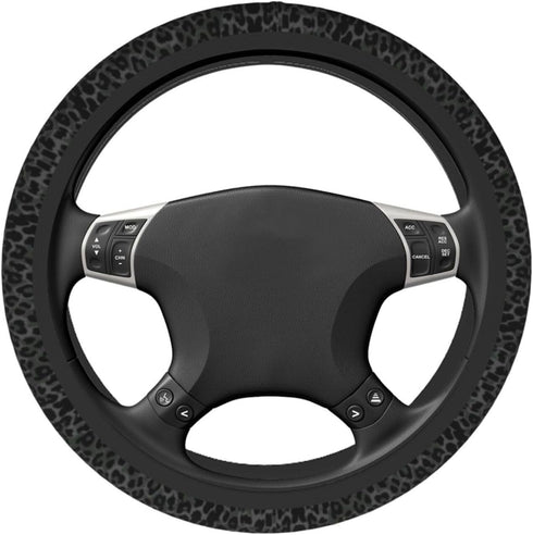 Leopard Steering Wheel Covers Non Slip Neoprene Steering Wheel Protector Cover Universal 15 Inch for Men Women (Black Green Grey)...
