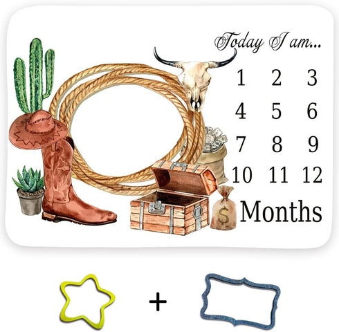 Western Cowboy Baby Monthly Milestone Blanket, 48x40in Rope Boots Hat Blanket Soft Flannel Newborn Baby Shower, New Mom Gift Baby Growth Chart Pho...