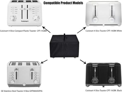 Black Nylon Heavy Duty Dust Cover for Toaster,water resistant case for Cuisinart 4-Slice Toaster CPT-435P1/CPT-142P1/CPT-142P1/GE Stainless Steel ...