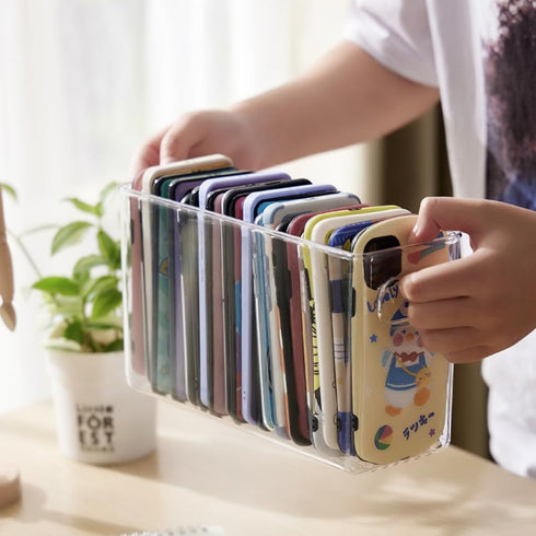 Plastic Clear Phone Case Organizer, Storage Holder Box with Handle Multifunctional Phone Case Storage, Electronics Organizer for Desk, Cabinet, Sh...