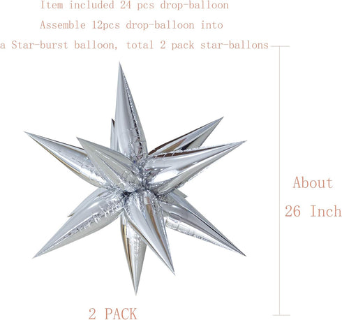 Tellpet Star Balloons Foil Balloon for Birthday Bachelorette Engagement Wedding Party, 2pcs Large Silver Balloon...