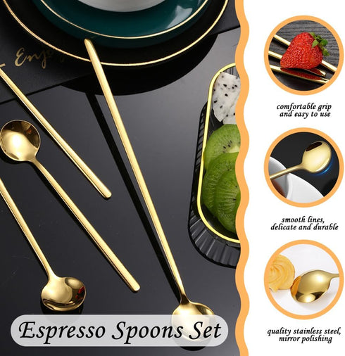 Gold Espresso Spoons, 4PCS 7.9 Inch Long Handle Spoons with 8PCS 5.3 Inch Mini Coffee Spoons, Stainless Steel Teaspoons Stirring Spoons for Coffee...