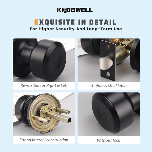 KNOBWELL 1 Pack Passage Door Knob for Hallway or Closet, Matte Black Interior Door Knobs, Non-Locking Door Handle Set Closet Door Knob, Hall & Clo...