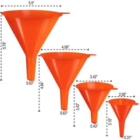 Plastic Funnel for Automotive Use - Kitchen Funnels for Filling Bottles, Jars, Containers or Lab Use - Oil Funnel for Gas, Car Oil, Lubricants and...