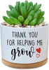 Funny Ceramic Succulent Cactus Planter Pot with Bamboo Saucers - Thank You for Helping Me Grow, Cactus Plant Office Garden for Teacher, Mom, Grand...