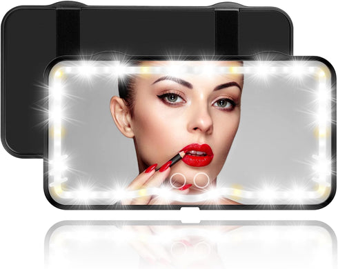 Car Visor LED Vanity Mirror, Rechargeable LED Makeup Mirror with 3 Light Modes & 62 LEDs,Car Mirror with Dimmable Touch Screen, Rear View Sun-Shad...