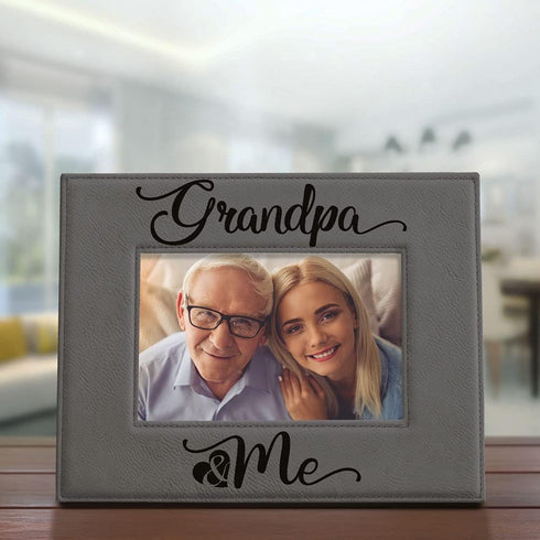 KATE POSH - Grandpa & Me Engraved Grey Leather Picture Frame, First Grandchild Gifts, Best Grandpa Ever, Grandparents Gifts (5x7-Horizontal)...
