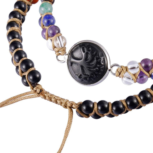 TUBMEELLUWA 7 Chakra Crystal Tree Pattern Braided Stone Beads Bracelet Adjustable Strand Beaded Bracelet Bangle Double Layers...