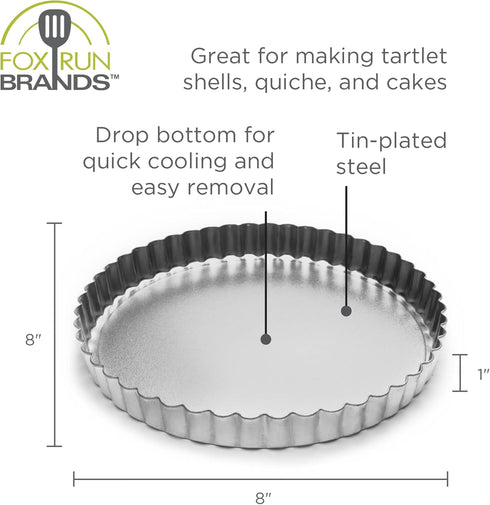 Fox Run Round Tartlet/Quiche Pan with Removable Bottom, Tin-Plated Steel, 8-Inch...