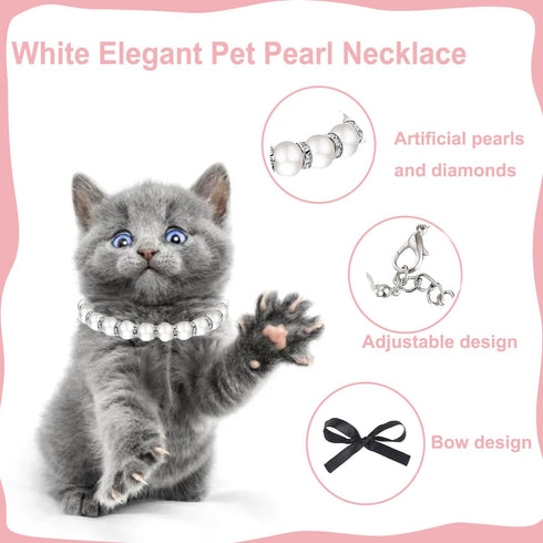 Dog Pearl Necklace, Small Dog Cat Diamond Dog Pearls Necklace Jewelry Pet Pearl Necklace Set Necklace Cute Fashion Pearl Collar Necklace for Dogs ...