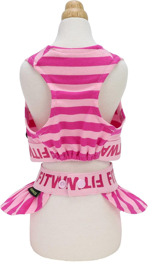 Fitwarm 2 Piece Summer Dog Clothes with Crop Top and Skirt, Striped Dog Dress for Small Dogs Girl, Pet Cat Outfit, Pink, Small...