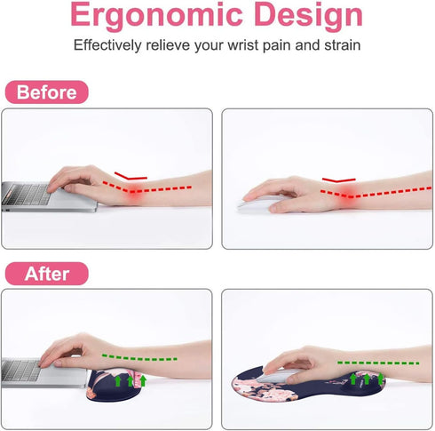 MOSISO Wrist Rest Support for Mouse Pad&Keyboard Set, Curved Peony Ergonomic Mousepad&Coaster Non-Slip Base Home/Office Pain Relief&Easy Typing Cu...