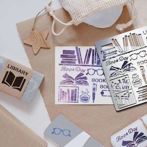 Book Metal Stencil Book Metal Journal Stencils LIBRARY READING BOOK to READ BOOK CLUB 6×6inch DIY Template for Diary Scrapbooking Card...