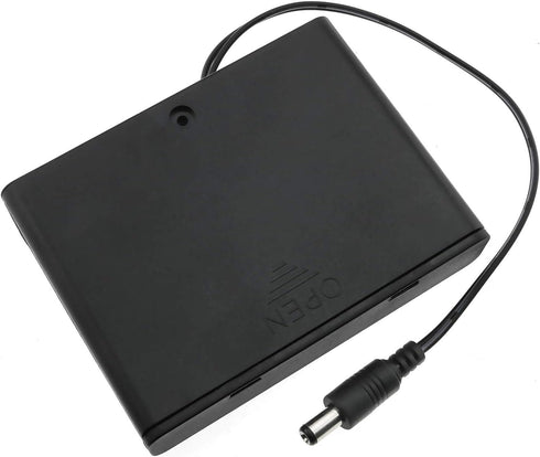 E-outstanding Battery Box 6x1.5V AA Battery Case Holder Black Enclosed Box with ON/Off Switch and 5.5mm x 2.1mm DC Plug...