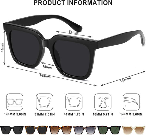 Large Square Sunglasses Trendy Polarized Sunglasses for Women Men Classic Retro Style UV400 Protection...