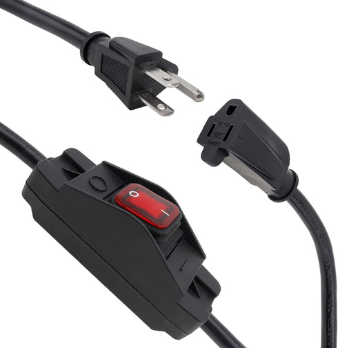 3 Prong Extension Cord with Waterproof Switch, 14/3 SJT Heavy Duty Power Cable with LED On/Off Inline Switch, 1875W 15A/125V Grounded Outlet Plug ...